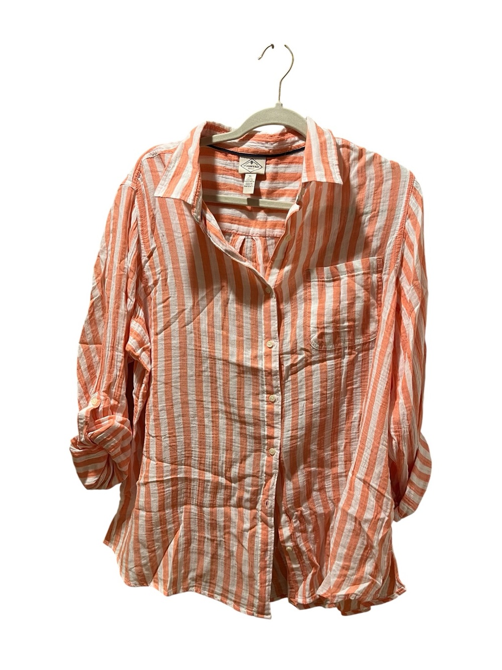 St. John's Bay Coral and White Striped Button-Up